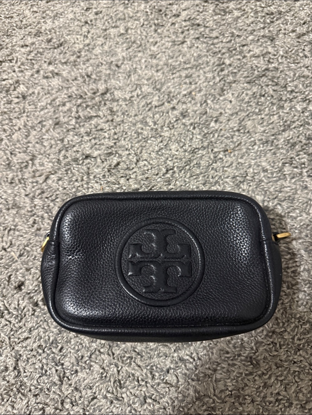 Tory Burch Black Pebbled Leather Logo Crossbody Camera Bag